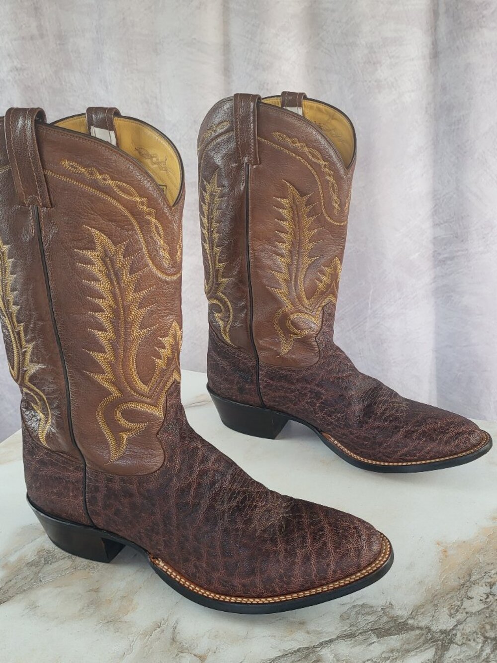 Tony Lama USFW Elephant Western Cowboy Boots Brown Men's Size 13 D USA